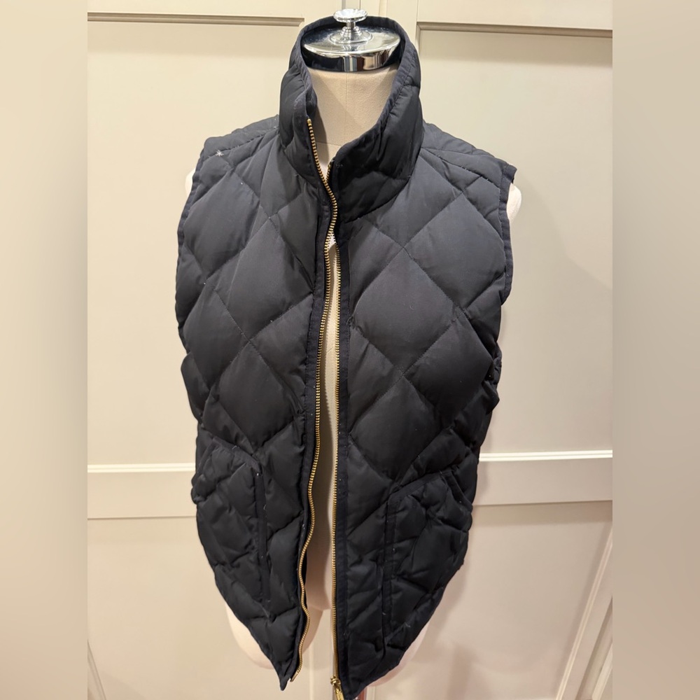 J. Crew Black Quilted Vest with Gold Accents
